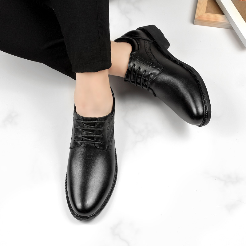 Chaussures habillées décontractées pour hommes, doublure polaire rehaussante, bout rond et ouverture peu profonde._voghion.com