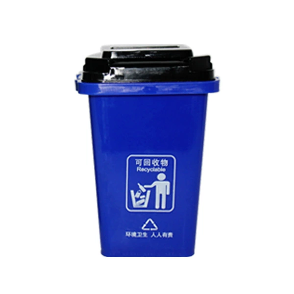 Blue garbage can, straps