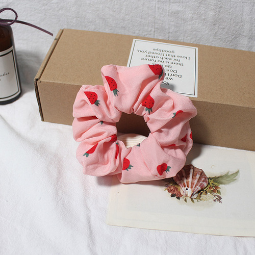 Retro chiffon summer Internet celebrity strawberry large intestine hair ring Mori girl hair rope fat intestine head flower hair band hair accessories wholesale