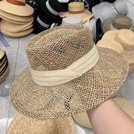 三折带草帽英伦风镂空设计沙滩帽女夏季出游遮阳帽子网红款宽檐帽