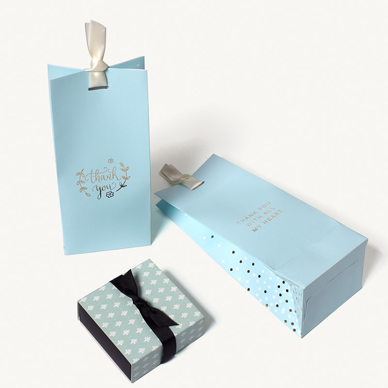 现货高档商务风蓝色领带手提袋韩式包装小礼物拎袋活动专用赠品袋