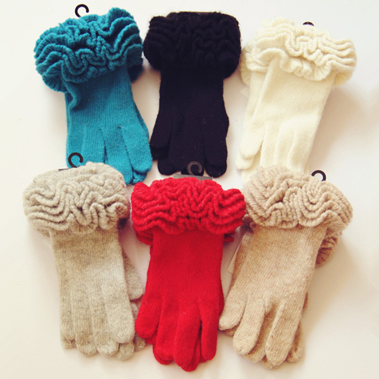 韩国！名媛风公主款秋冬季可爱木耳花边保暖羊绒兔毛羊毛手套女士