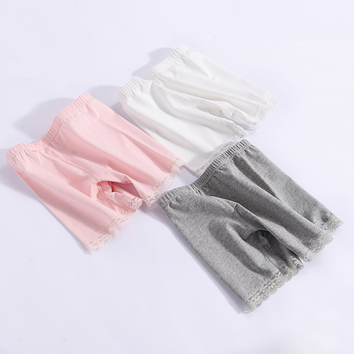 Summer girls safety pants anti-exposure children's lace shorts leggings pure cotton lace stretch baby safety pants