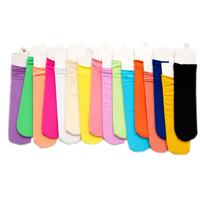 Calcetines de hielo para NIÑOS Calcetines de terciopelo de color sólido para niños grandes y pequeños calcetines para padres e hijos color brillante rayas verticales calcetines finos