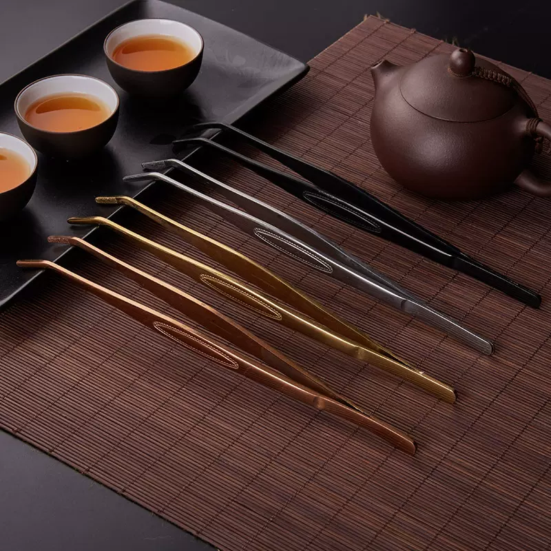 四色加长不锈钢茶杯夹子多功能防滑茶夹配件加厚工艺茶叶镊子批发