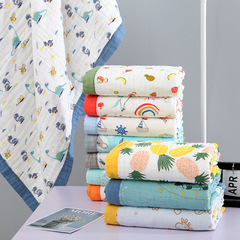 Baby gauze bath towel 110*110CM cotton six-layer washed infant summer cool quilt baby printed big child quilt