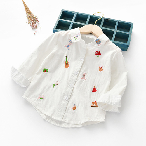 Girls' Shirt 2024 Spring and Autumn Style Trendy Children's Clothing Kids White Collared Shirt Autumn Long Sleeve Girl Baby Top Korean Style