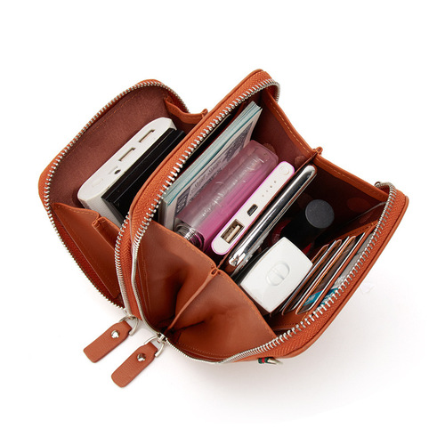 Foreign trade mobile phone bag, shoulder crossbody, women's vertical coin purse, fashionable double-layer zipper card holder, coin purse Y189