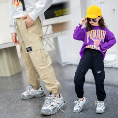 男女童春秋款休閒褲長褲子青少年中大兒童小學生工裝束腿童褲批發