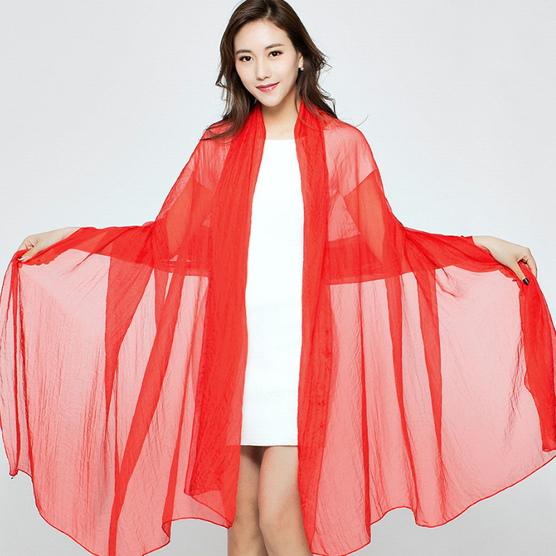 3 m long solid color women's scarf oversized red scarf spring and autumn versatile thin sunscreen shawl summer seaside beach