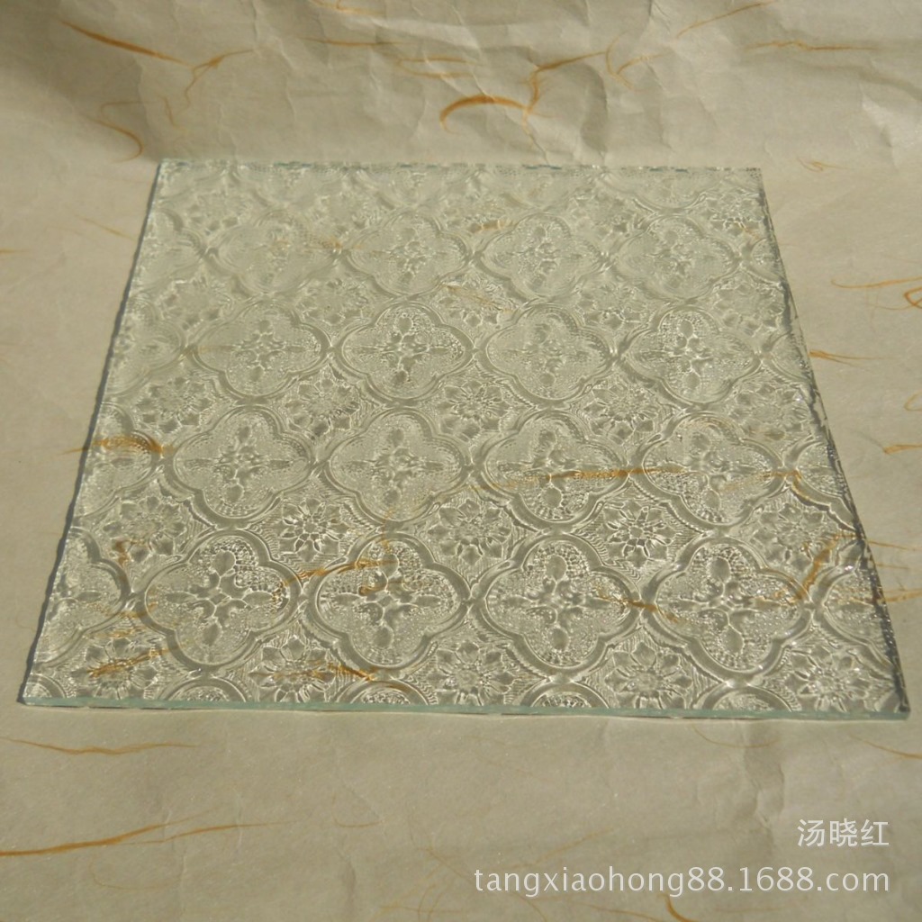 厦门批发印花海棠花原片玻璃窗户压花彩晶深加工透光半透明