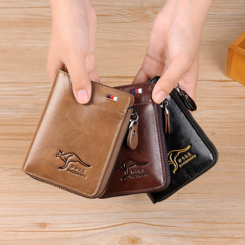 萨奇袋鼠 Short polyurethane retro wallet