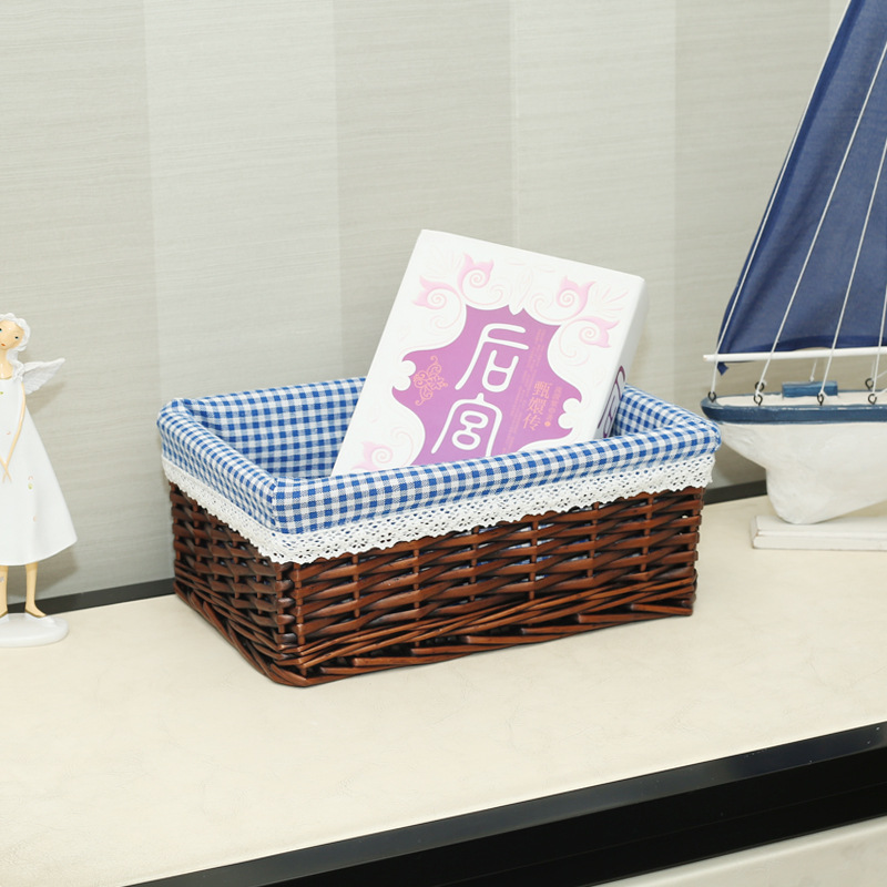 Cesta de almacenamiento directa de fábrica escritorio Cesta de almacenamiento de paja de mimbre papelería de ratán control remoto cesta de almacenamiento rectangular