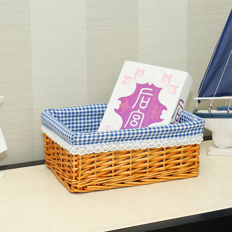 Cesta de almacenamiento directa de fábrica escritorio Cesta de almacenamiento de paja de mimbre papelería de ratán control remoto cesta de almacenamiento rectangular