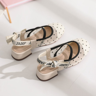 2022 Summer Cyber Celebrity Fashion Polkdot Mesh Girls' Sandals Little Girls Children's Princess Shoes Middle and Big Children's Toe Shoes