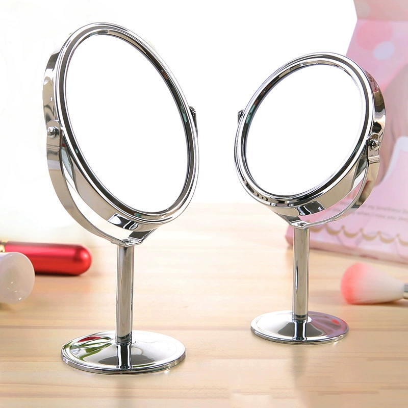 Double-sided Rotating Table Mirror, Metal Stand, Large Round Vanity Mirror