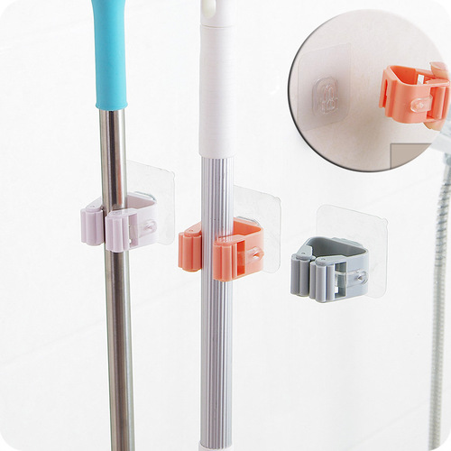 Multifunctional storage mop hook bathroom bathroom wall-mounted broom hanger mop clip nail-free traceless mop rack