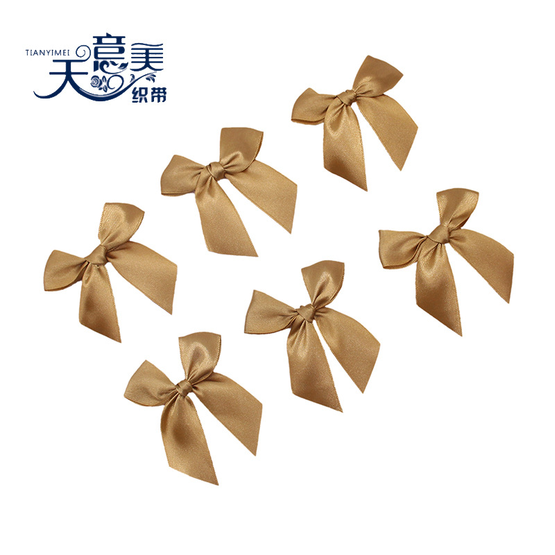 Lazo de cinta de satén dorada de 2,5 cm, decoración de lazo anudado a mano para caja de regalo, lazo de cinta de doble capa, belleza Tianyi