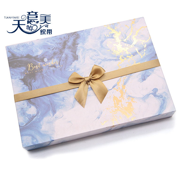 Lazo de cinta de satén dorada de 2,5 cm, decoración de lazo anudado a mano para caja de regalo, lazo de cinta de doble capa, belleza Tianyi