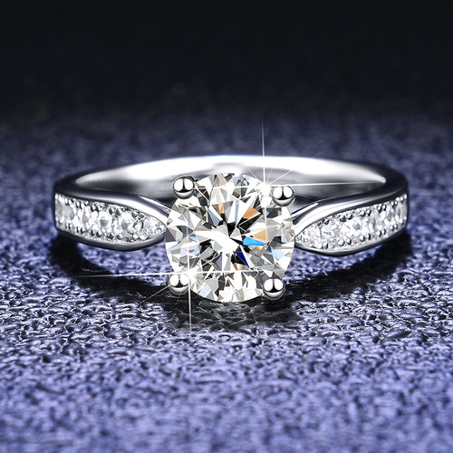 Pure Silver Four-claw Halo Diamond Engagement Ring for Women 1 Carat Moissanite Engagement Ring Set with Pure Silver Moissanite Stud Earrings