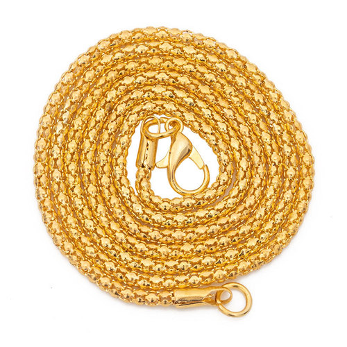 2.4mm Chain, 60cm, Corn-Chain Gold-Plated Necklace for Men – Trendy Ins-style, Cross-Border European & American Hip-Hop Fashion Accessory
