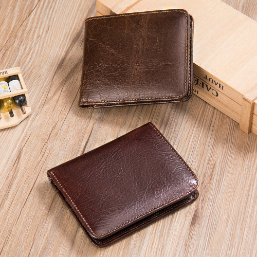 Wholesale handmade wallet men's genuine pickup bag short retro coin purse multi-card layer anti-magnetic cowhide bag dropshipping