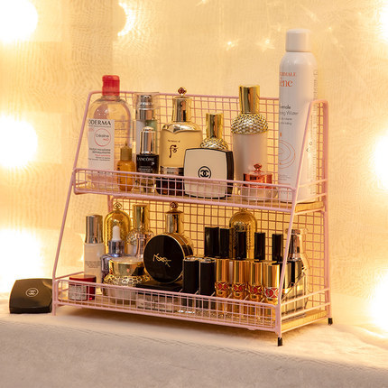 Rack de almacenamiento de hierro cocina doble capa organizador rack baño cosméticos almacenamiento rack multifuncional hogar misceláneas cesta de escritorio