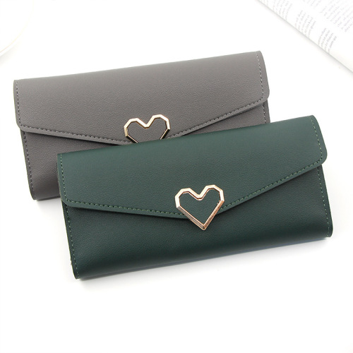 Women's Long Wallet with Heart Pattern, Multiple Card Slots, Clasp Phone Holder, Ladies' Long Wallet
