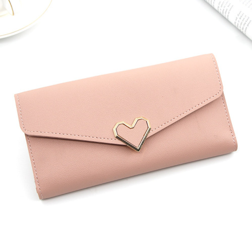 Women's Long Wallet with Heart Pattern, Multiple Card Slots, Clasp Phone Holder, Ladies' Long Wallet