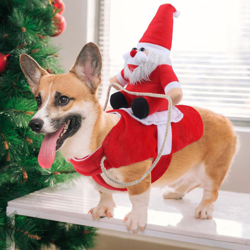 Cross-border Pet Cat Dog Christmas Clothes Vest Santa Claus Horse Riding Transformed Dress Large Dog Universal