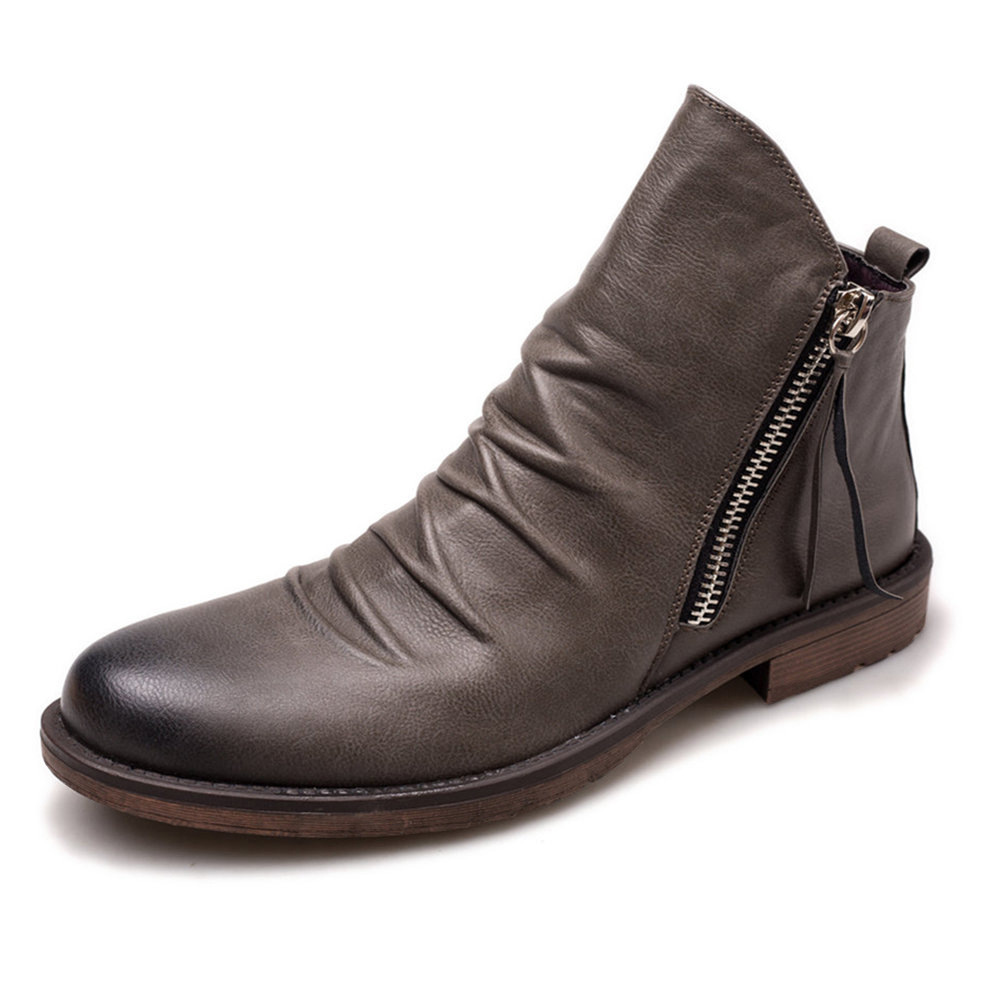 Men's boots with double side zipper non-slip soles Men's boots with fringe boots Men's leather boots_voghion.com