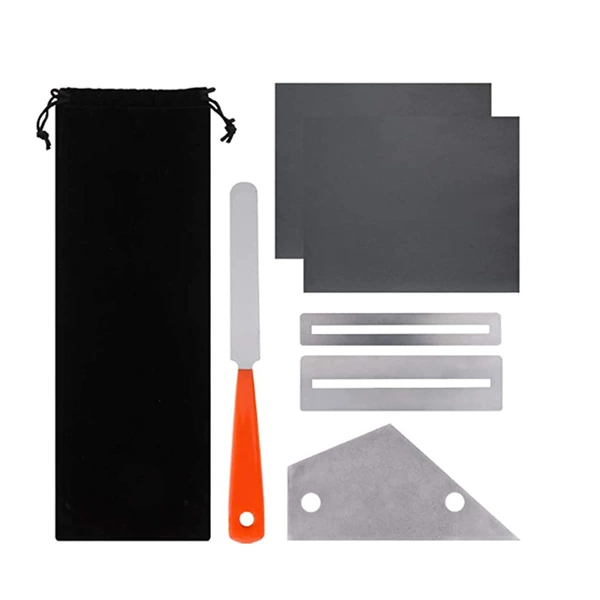 Set 3: Orange handle file with holes + leveling ruler + spacer + 2 pieces of sandpaper 178g
