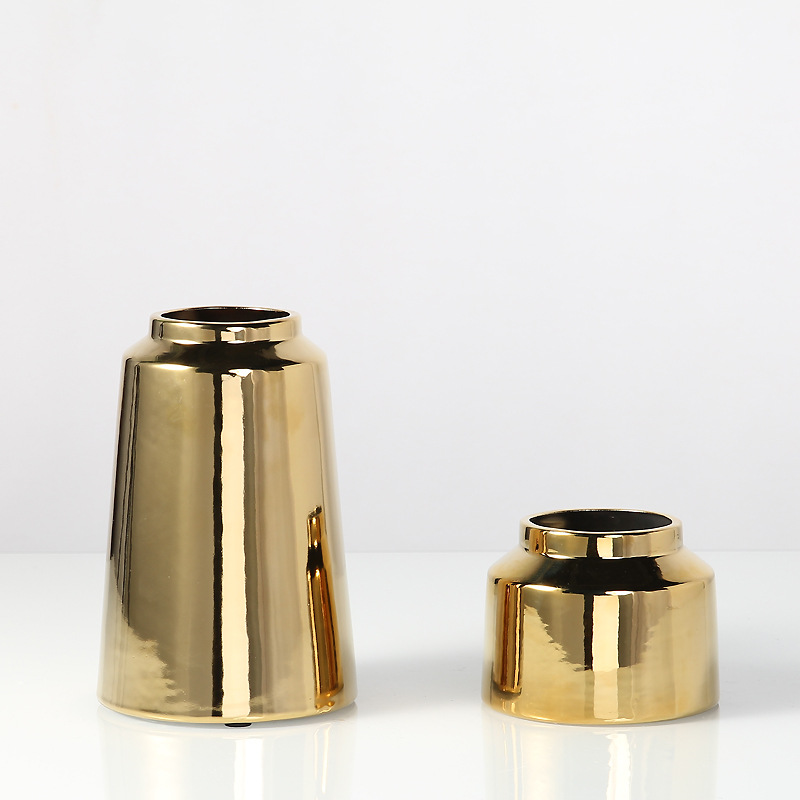 Luz de lujo creativo cerámica decorativa florero oro simple sala de estar flor arreglo florero al por mayor ins hogar arte Decoración