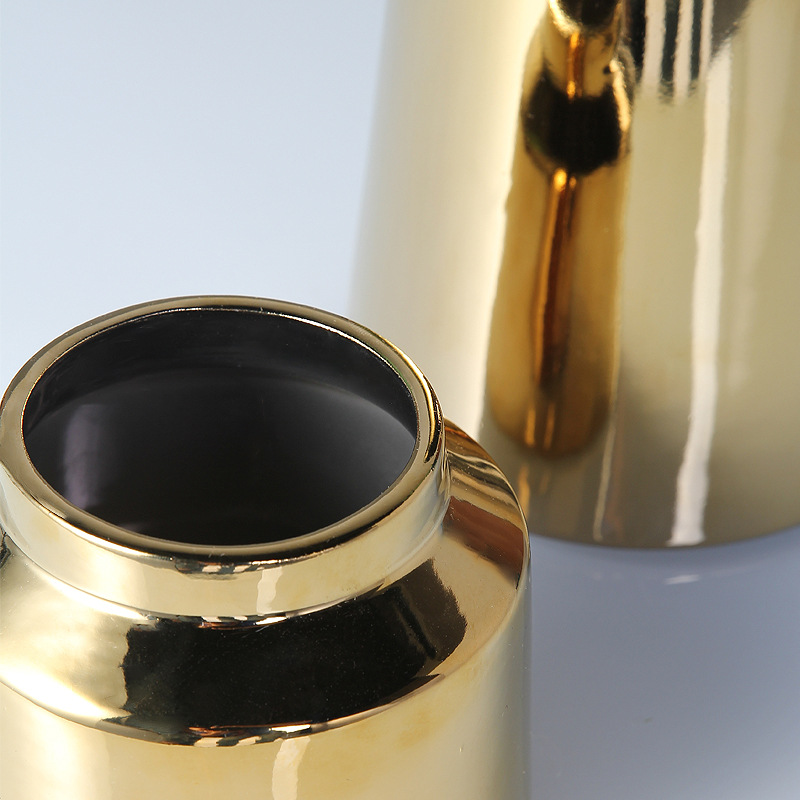 Luz de lujo creativo cerámica decorativa florero oro simple sala de estar flor arreglo florero al por mayor ins hogar arte Decoración