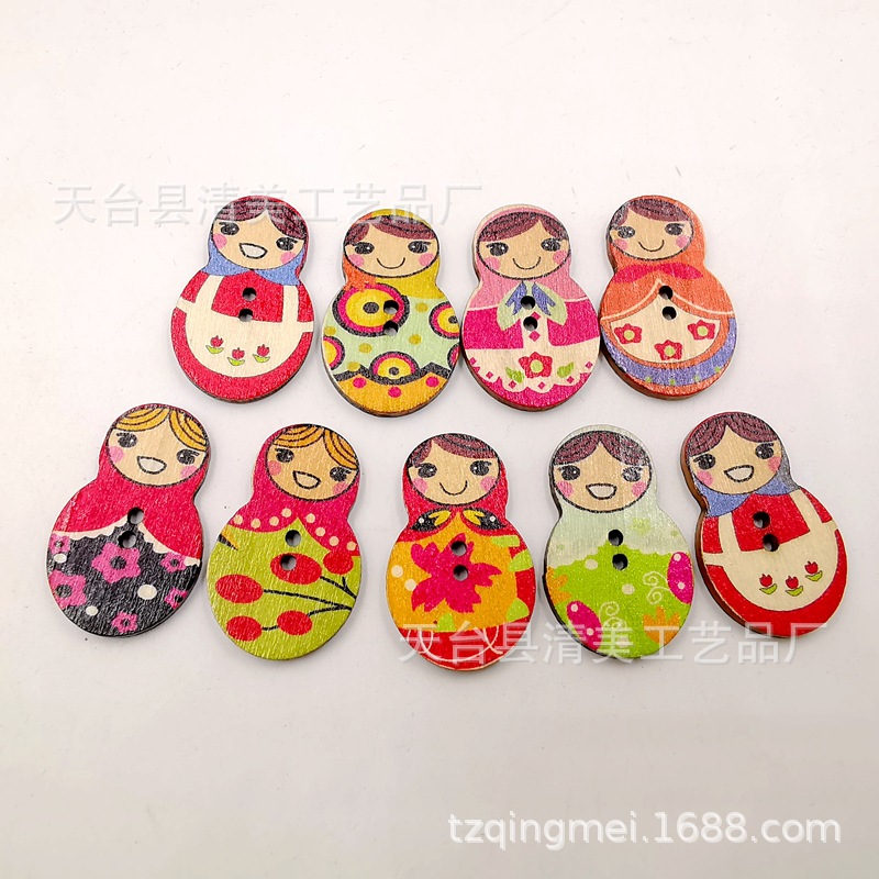 Muñeca de troncos de madera de 19*30mm, botón de madera, decoración, muñeca pintada, artesanía 50 piezas por paquete