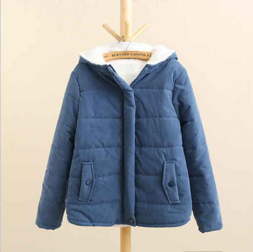  Autumn/Winter New Arrival Korean-Style All-Match Loose Hooded Thickened Fleece-Lined College-Style Cotton Padded Jacket for Women—Faux Lambswool Coat