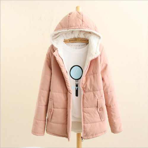  Autumn/Winter New Arrival Korean-Style All-Match Loose Hooded Thickened Fleece-Lined College-Style Cotton Padded Jacket for Women—Faux Lambswool Coat