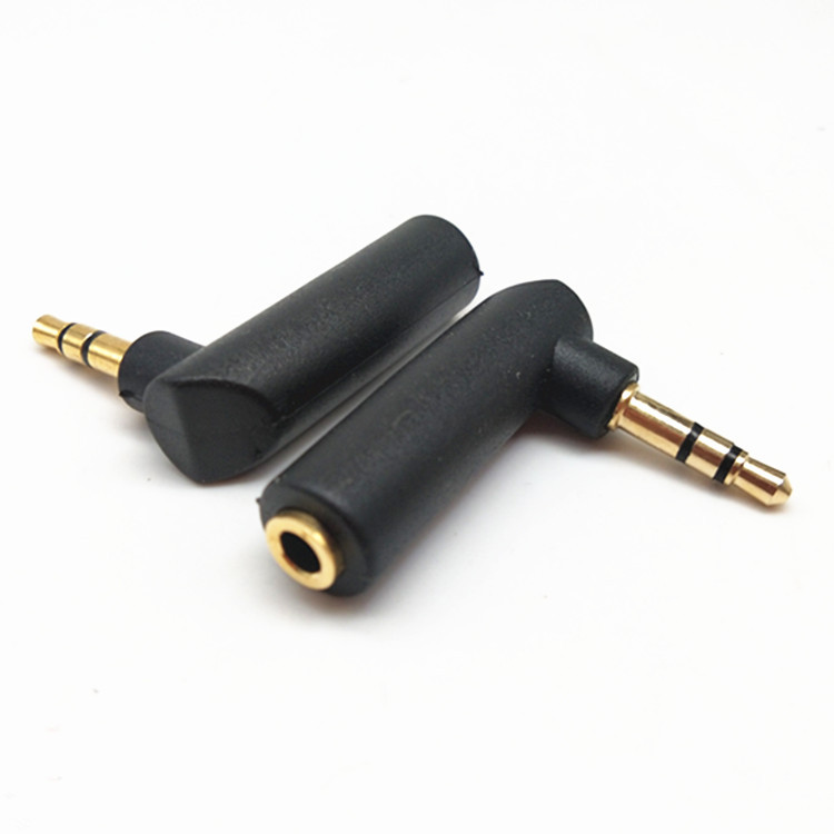本物の金メッキ90度エルボ3.5mm直角オス-メス変換アダプター、2チャンネル3セクションL型イヤホンオーディオ変換アダプター