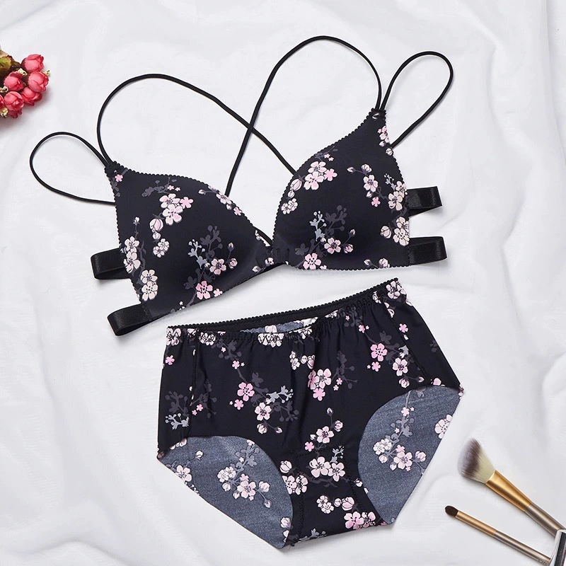 Sexy thin underwear, push up bra, wireless bra, set, beautiful back