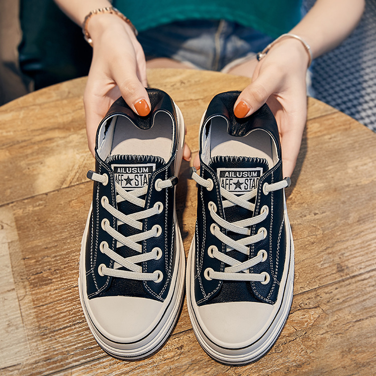 Baskets skate femme en cuir véritable slip-on blanches_voghion.com
