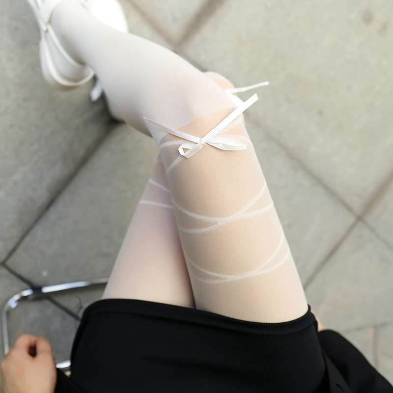 Spring and Autumn Stitching White Silk Stockings Sexy Lolita Pants Strap Bow Over-the-Knee Socks for Children JK Socks