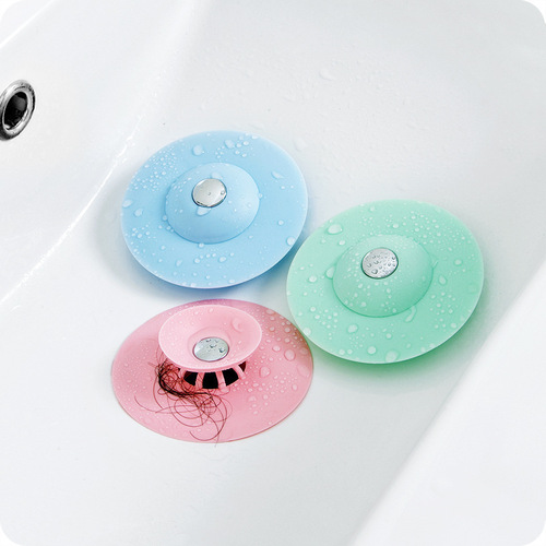 Flying saucer floor drain, bathroom bounce anti-clogging plastic sink filter, kitchen push-type anti-odor closed silicone