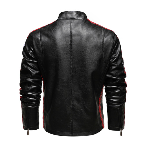 Factory New Leather Jacket for Men—Autumn/Winter Biker Style Leather Jacket with Embroidered Patchwork—European and American Style Men's Leather Outwear Coat