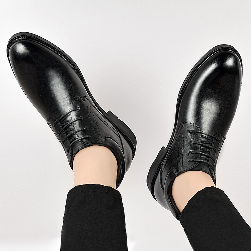 Chaussures habillées décontractées pour hommes, doublure polaire rehaussante, bout rond et ouverture peu profonde._voghion.com