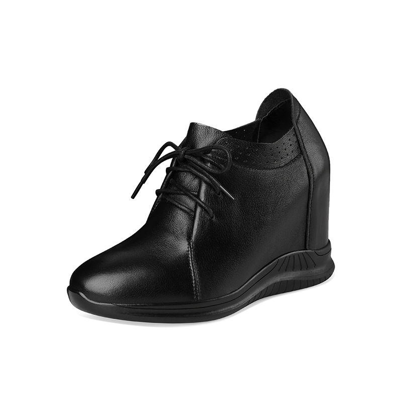 Giày sneaker nữ tăng chiều cao đế dày phong cách đơn giản thoải mái — màu đen