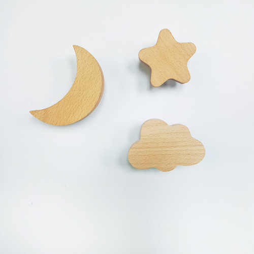 Nordic solid wood hook star moon wall hook wall coat hook free of punching wooden entrance wall hanger