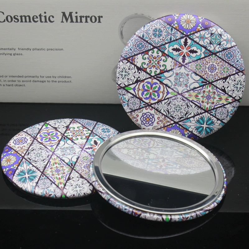 Поставка кожаных круглых зеркал диаметром 75 мм с гальваническими оправами, круглых подарочных зеркал, производитель зеркал из жести с цветной печатью логотипа.