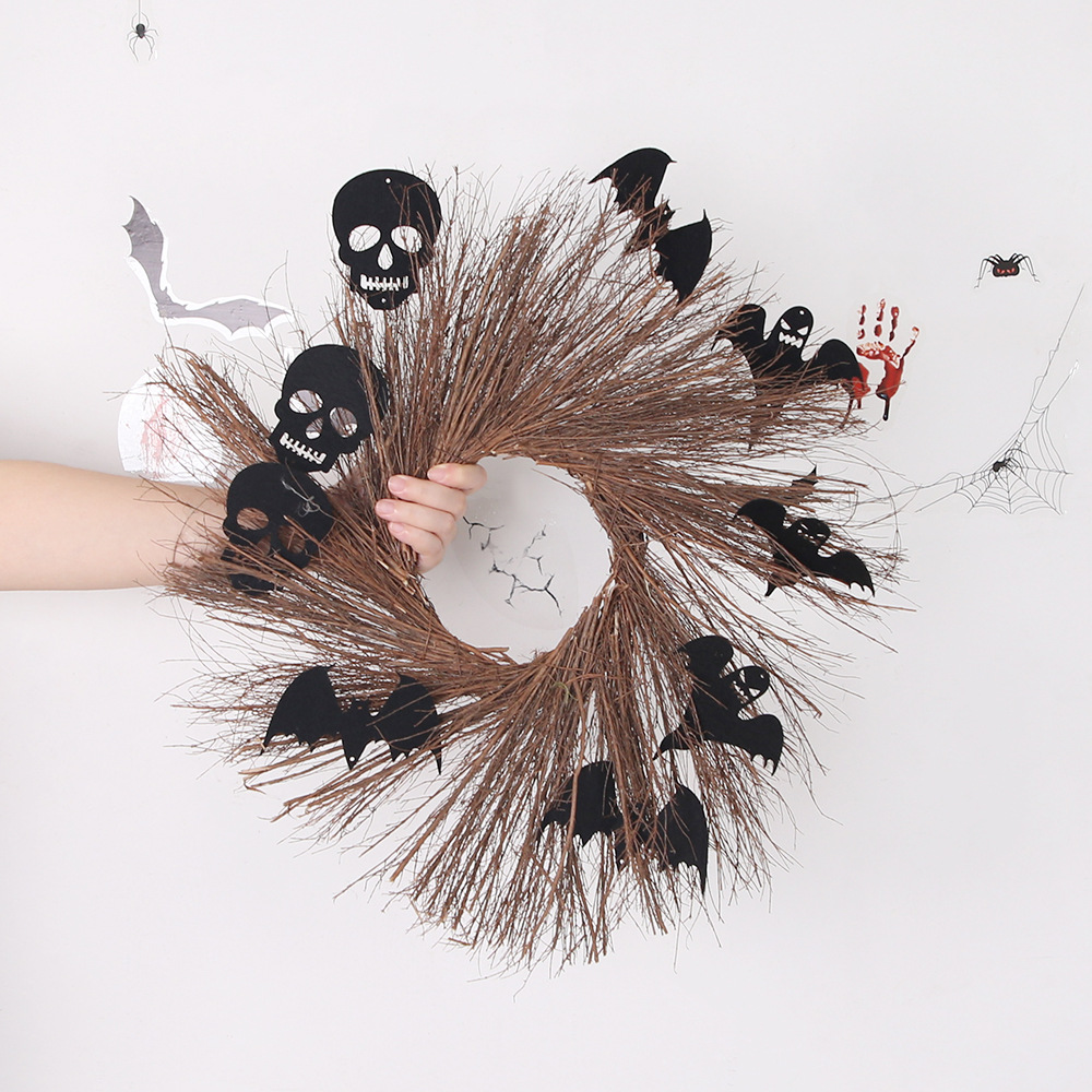 Halloween puerta colgante decoración Sol Garland pared colgante fiesta suministros hogar decoraciones ratán círculo murciélago colgante DIY