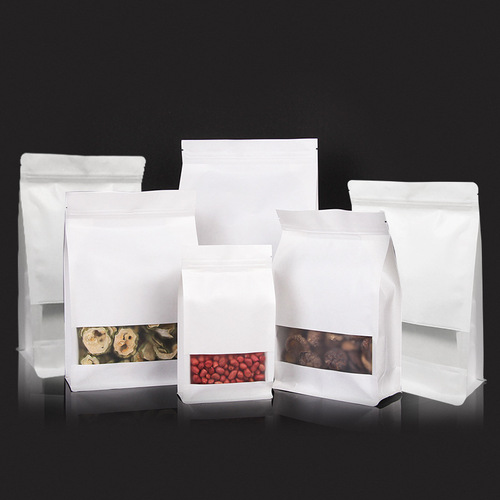 Windowed Kraft Paper Self-Sealing Bag Eight-Sided Seal Tea Sealed Bag Beef Jerky Goji Berry Stand-Up Pouch Food Grade
