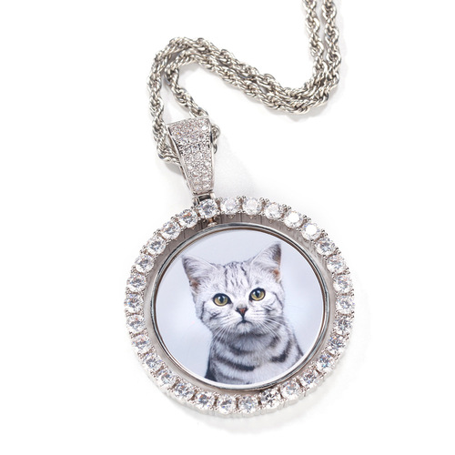 New style rotatable double-sided photo pendant copper inlaid with zircon color photo necklace for men and women couple trendy brand versatile